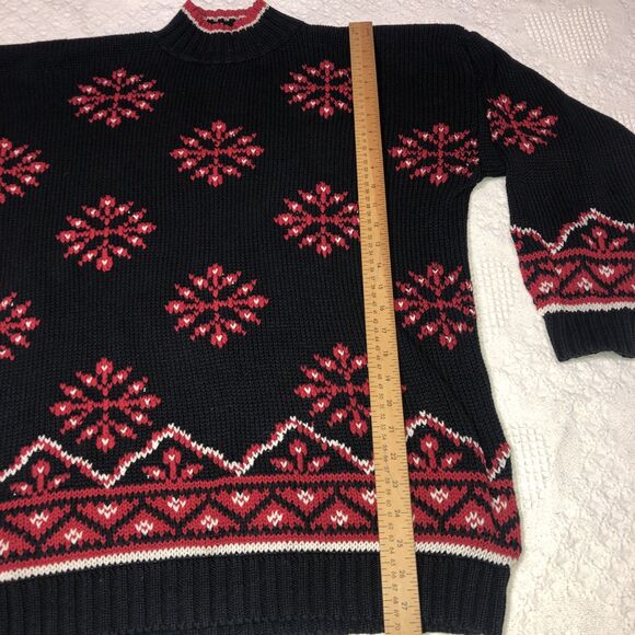 VINTAGE Best American Clothing Co Sweater Women L Black/Red Snowflakes - Picture 5 of 11
